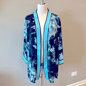 Bob Mackie Wearable Art Blue Open Kimono Cardigan Size XL